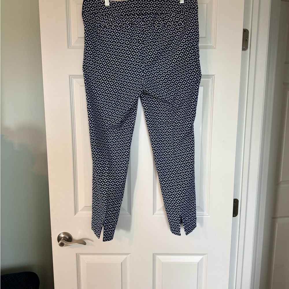 Talbots Navy and White Patterned Chatham Ankle Pants 12 - Picture 2 of 4